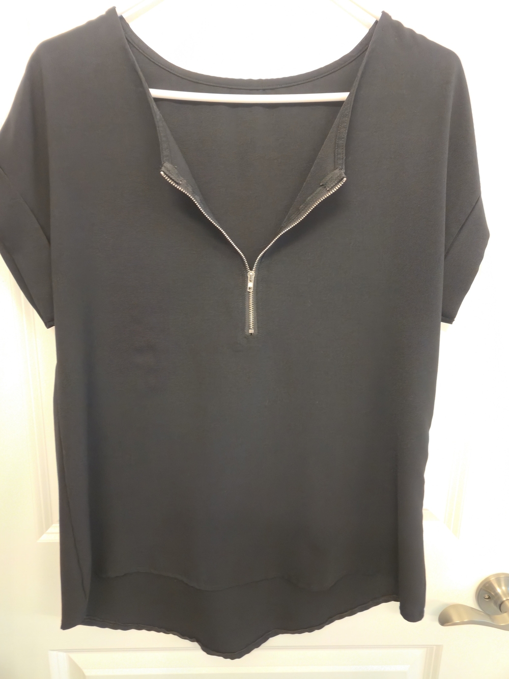 Black Short Sleeve Women's Zip-Front Tee